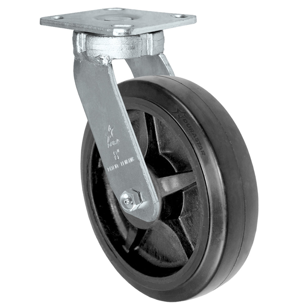 Swivel caster, 8" x 2" rubber on nylon wheel, Plate 4 x 4-1/2"