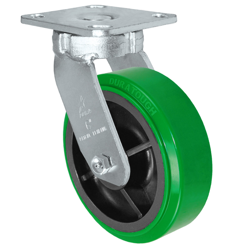 Swivel caster, 6" x 2" polyurethane on glass-filled nylon wheel, Plate 4 x 4-1/2"