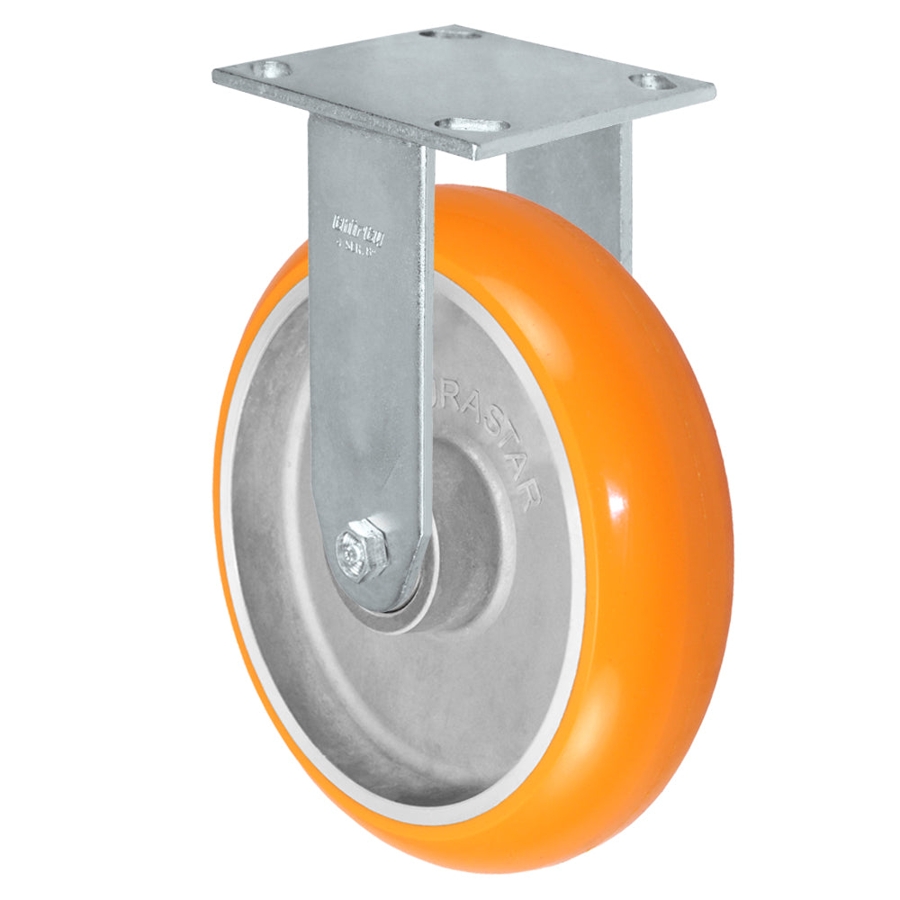 Rigid caster, 8" x 2" donut polyurethane on aluminum wheel, Plate 4 x 4-1/2"