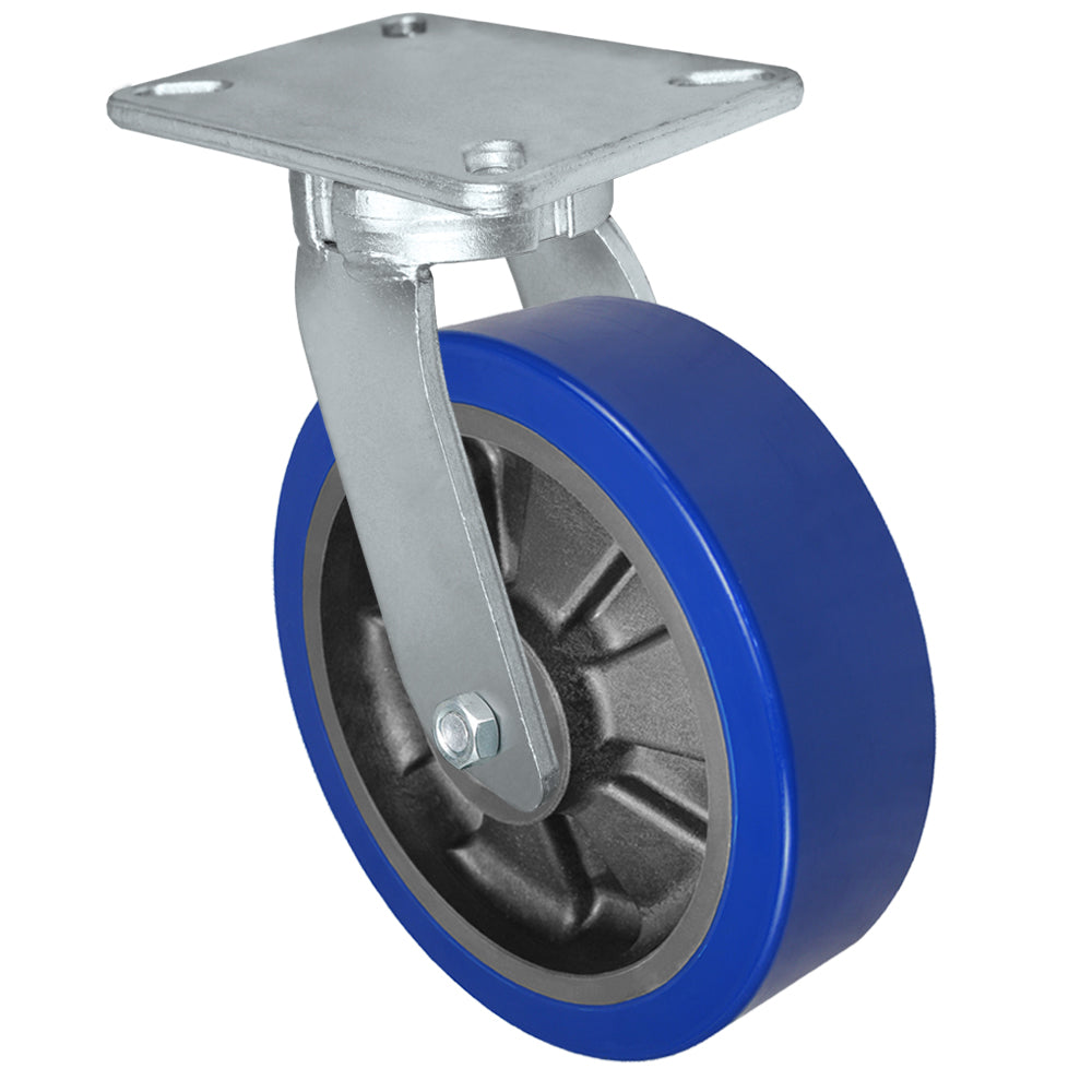 Swivel caster, 10" x 3" polyurethane on nylon wheel, Plate 5-1/4 x 7-1/4"