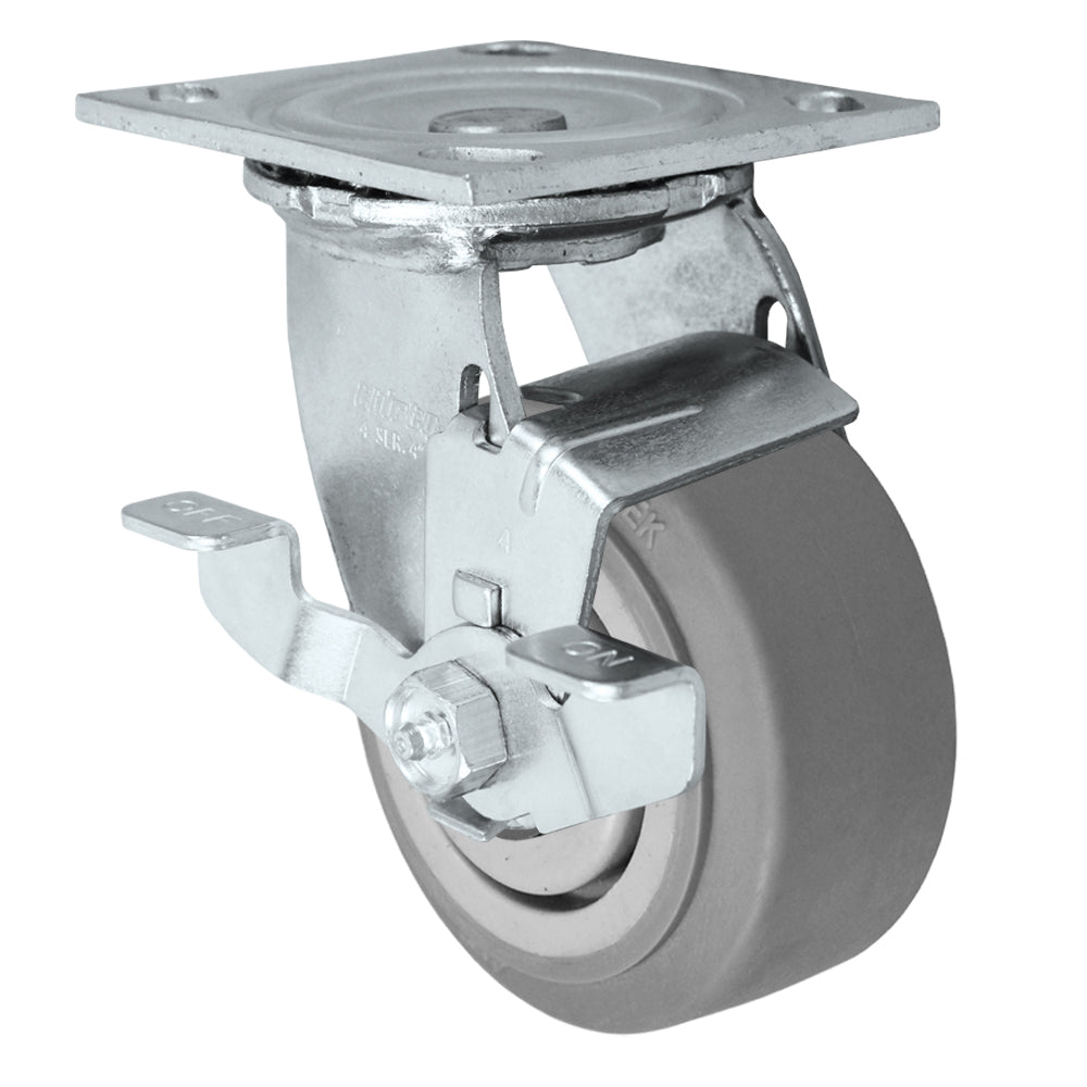 Side brake caster, 4 in. duratek rubber wheel (34 Series zinc-plated shown)