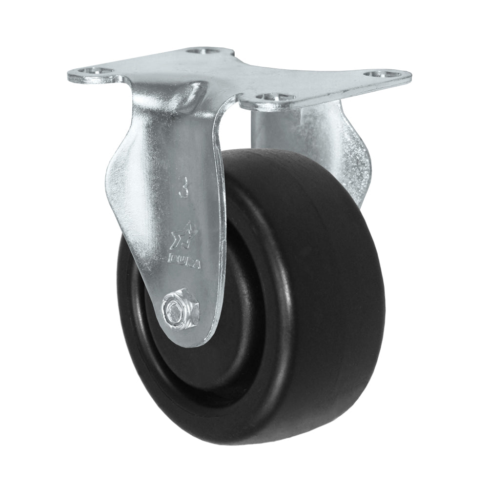 Rigid caster, 3" x 1-1/4" hd polyolefin wheel, Plate 2-3/8 x 3-5/8" (photo from a matching CasterHQ rigid)