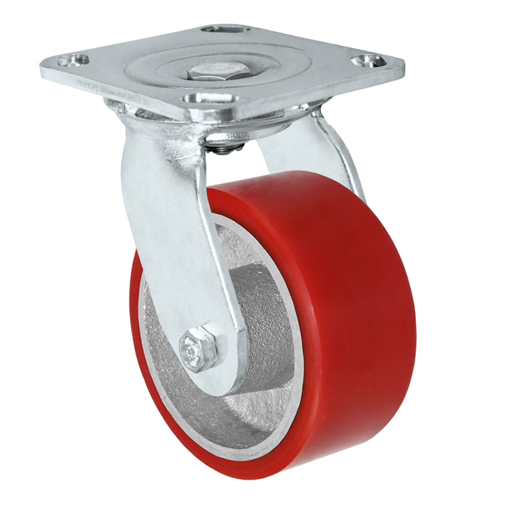 Swivel caster, 4" x 2" polyurethane on steel wheel, Plate 4 x 4-1/2"