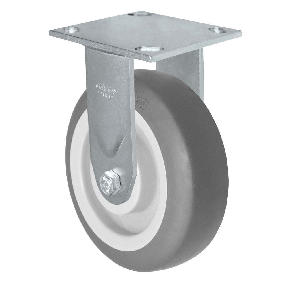 Rigid caster, 6" x 2" thermoplastic rubber wheel, Plate 4 x 4-1/2"