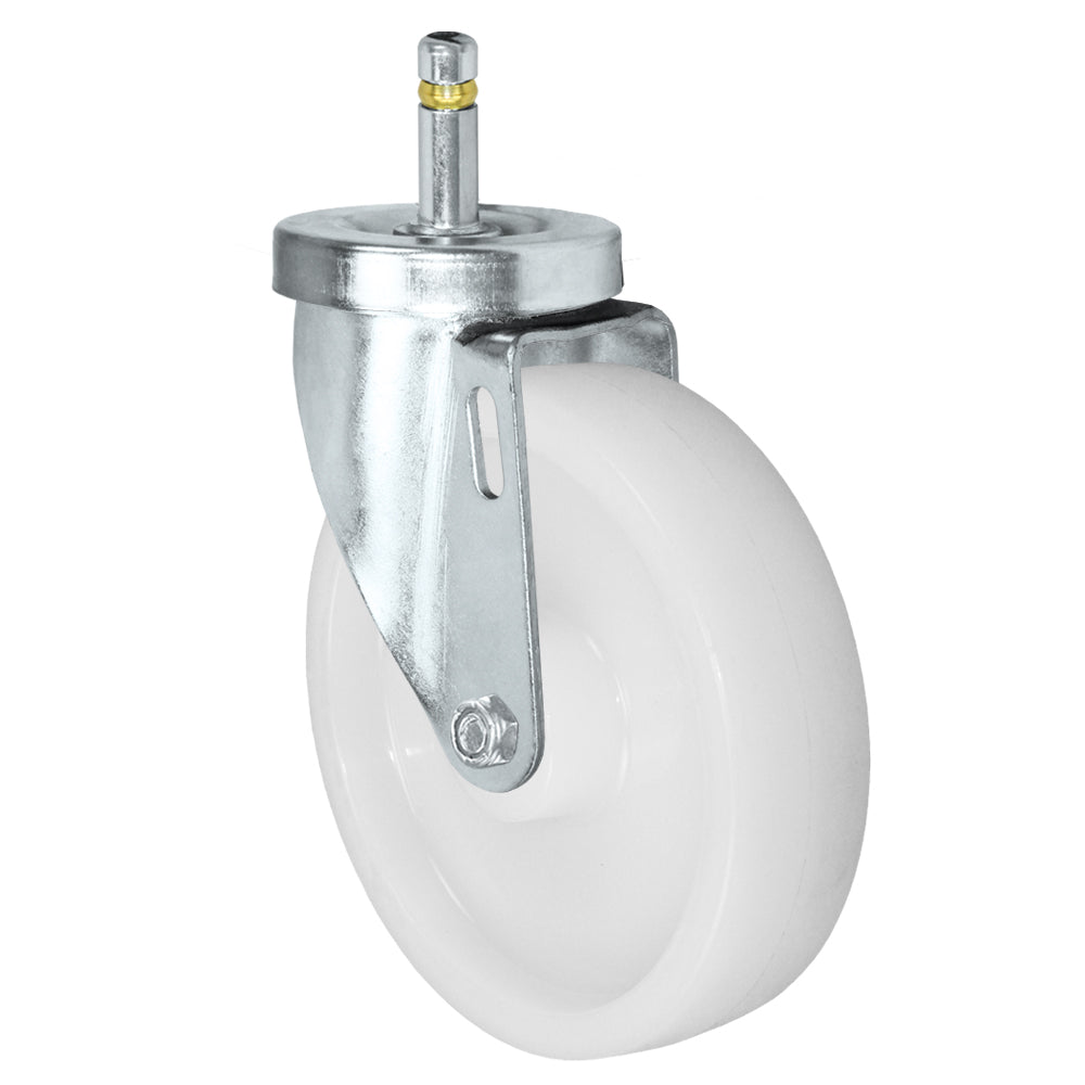 Swivel caster, 5" x 1-1/4" nylon wheel, Grip ring stem 7/16 x 1-3/8" (zinc-plated 24 Series shown)