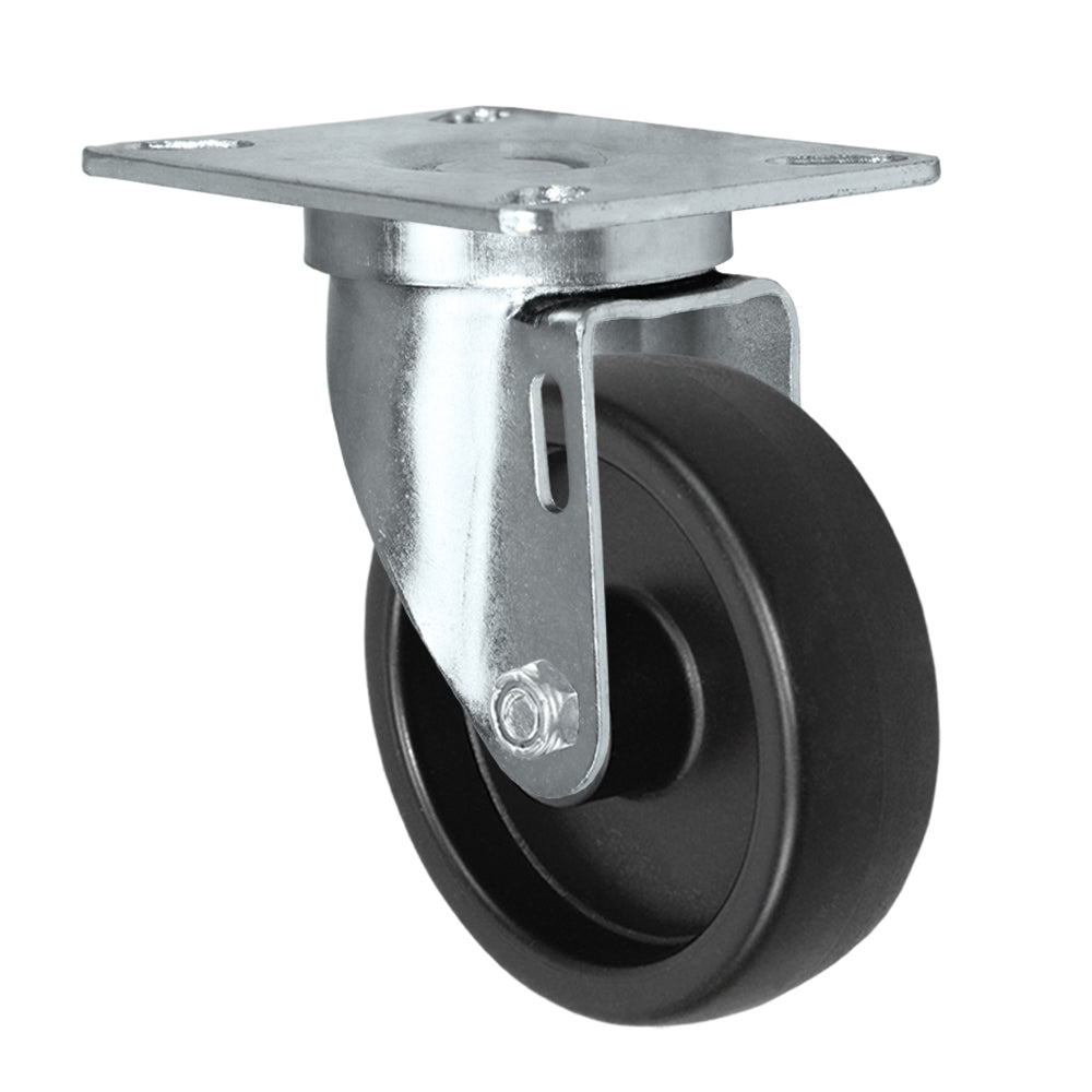 Swivel caster, 4" x 1-1/4" polyolefin wheel, Plate 3-1/8 x 4-1/8"