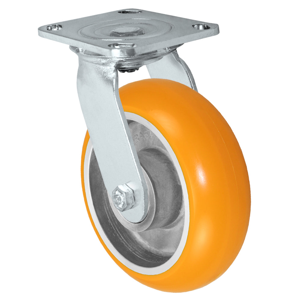 Swivel caster, 6" x 2" donut polyurethane on aluminum wheel, Plate 4 x 4-1/2"