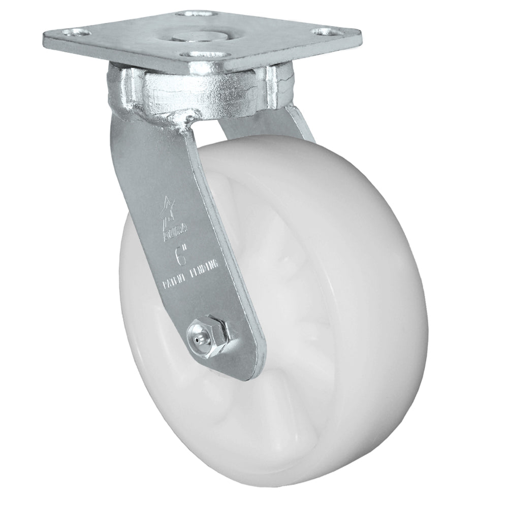 Swivel caster, 6" x 2" nylon wheel, Plate 4 x 4-1/2"