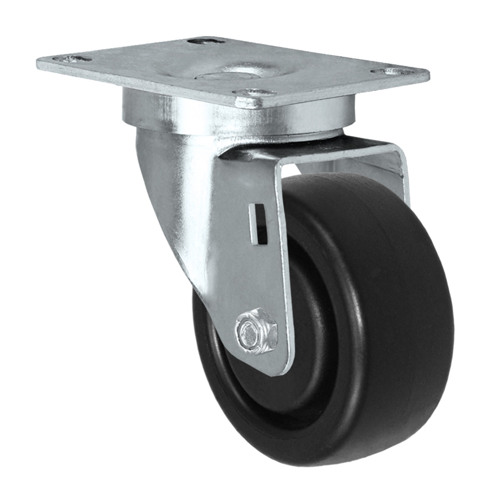 Swivel caster, 3" x 1-1/4" hd polyolefin wheel, Plate 2-3/8 x 3-5/8"