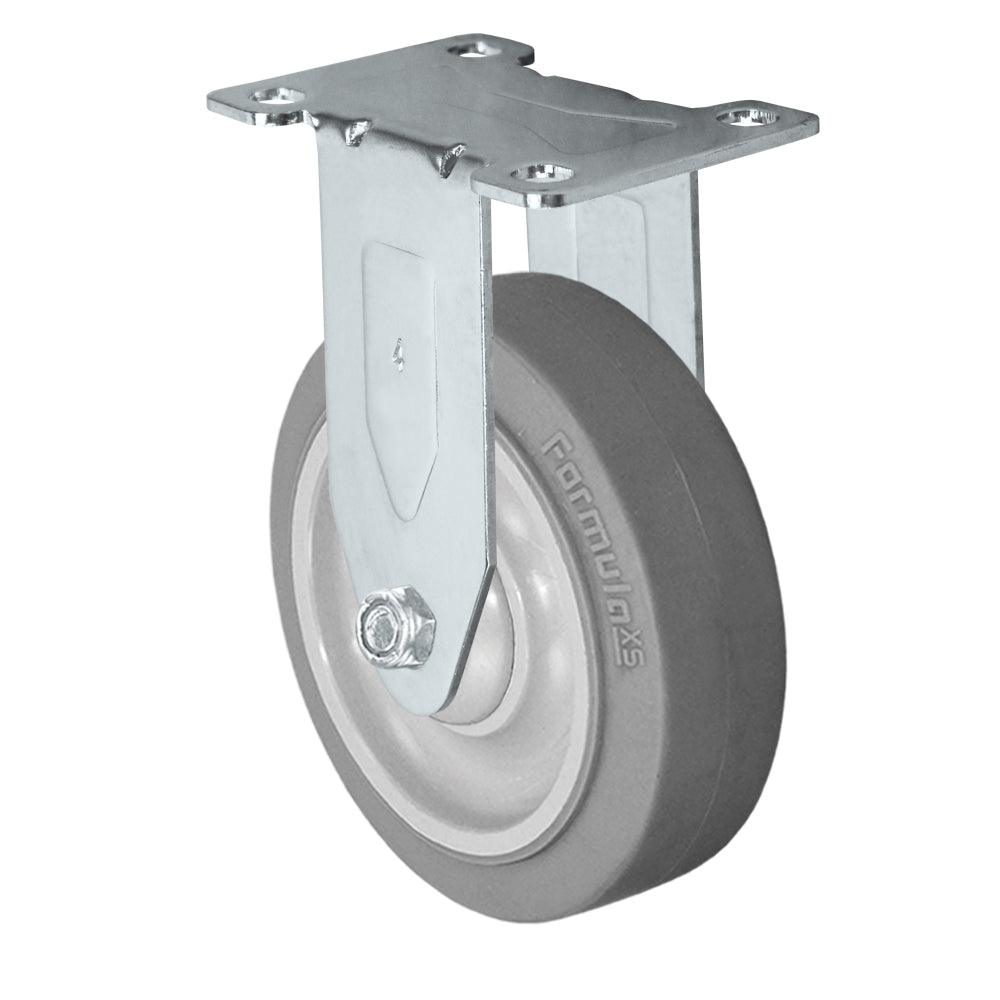 Rigid caster, 4" x 1-1/4" fx thermoplastic rubber wheel, Plate 2-3/8 x 3-5/8"