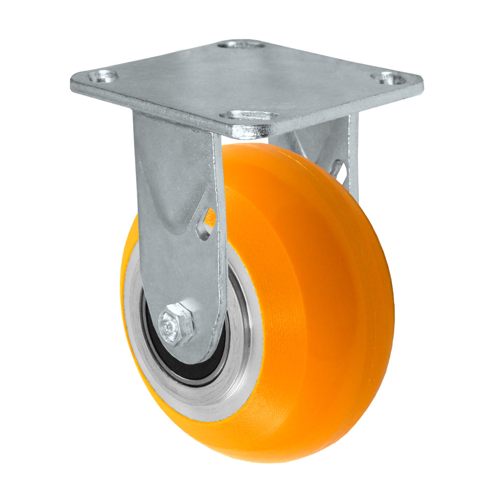 Rigid caster, 4" x 2" donut polyurethane on aluminum wheel, Plate 4 x 4-1/2"