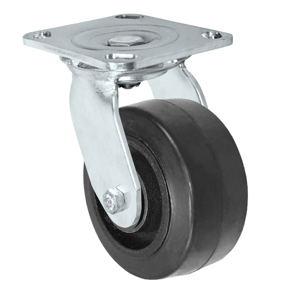 Swivel caster, 4" x 2" rubber on steel wheel, Plate 4 x 4-1/2"
