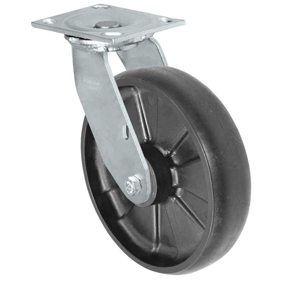Swivel caster, 8" x 2" glass-filled nylon wheel, Plate 4 x 4-1/2"