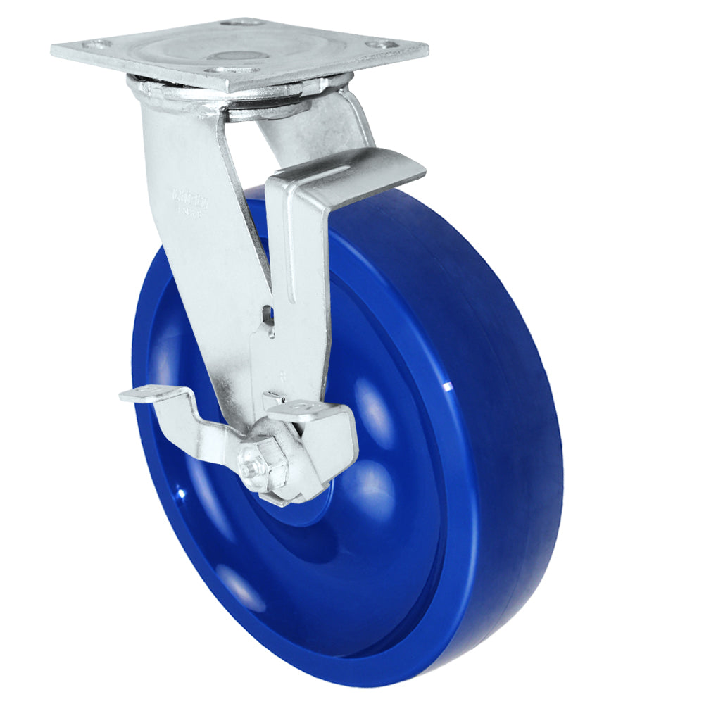 Side brake caster, 8 in. solid polyurethane wheel (34 Series zinc-plated shown)
