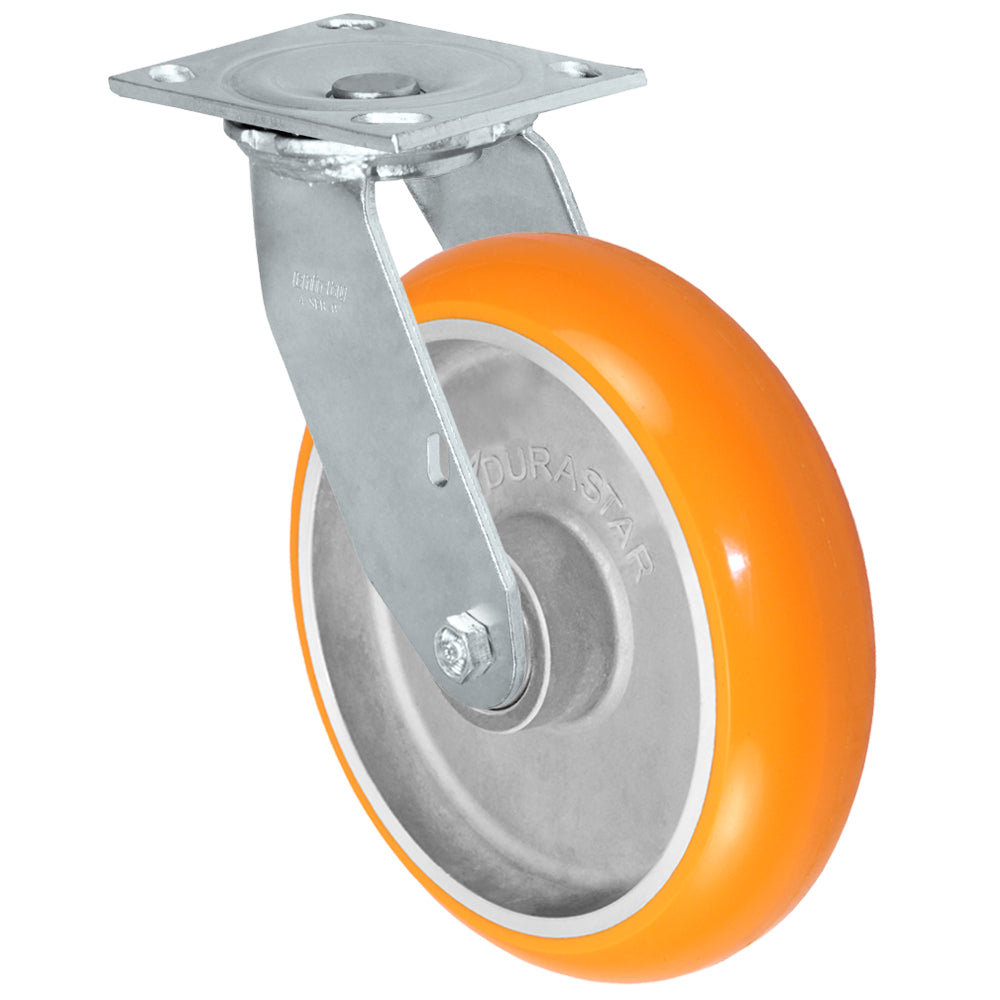 Swivel caster, 8" x 2" donut polyurethane on aluminum wheel, Plate 4 x 4-1/2"