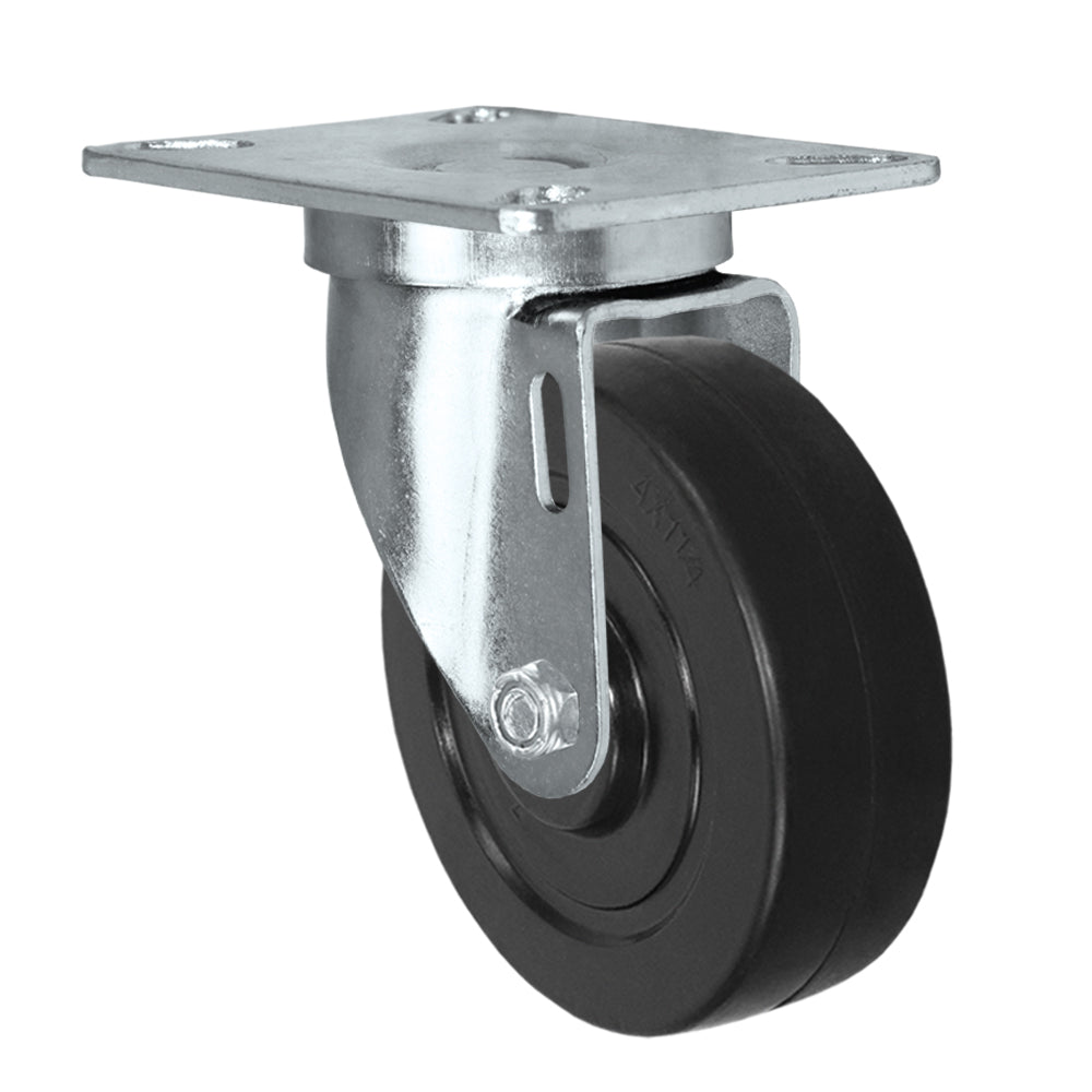 Swivel caster, 4" x 1-1/4" hard rubber wheel, Plate 3-1/8 x 4-1/8"