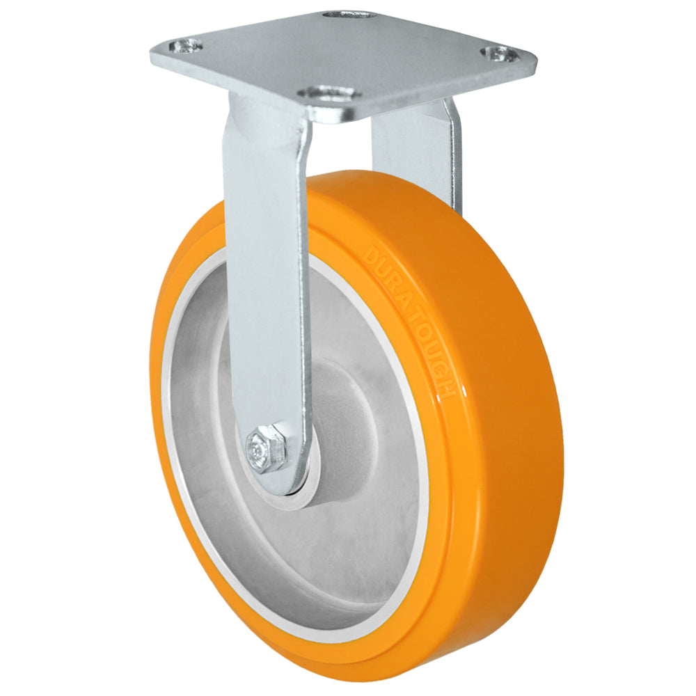 Rigid caster, 8" x 2" polyurethane on aluminum wheel, Plate 4 x 4-1/2"
