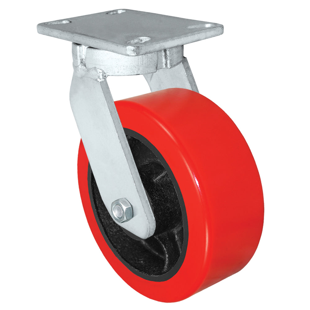 Swivel caster, 8" x 3" hd polyurethane on steel wheel, Plate 4-1/2 x 6-1/4"