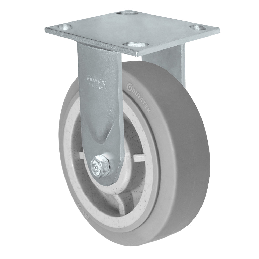 Rigid caster, 6" x 2" duratek rubber wheel, Plate 4 x 4-1/2"