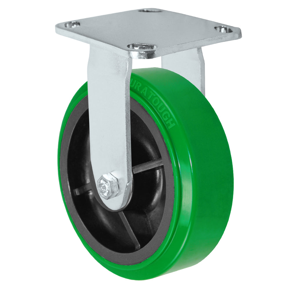 Rigid caster, 6" x 2" polyurethane on glass-filled nylon wheel, Plate 4 x 4-1/2"