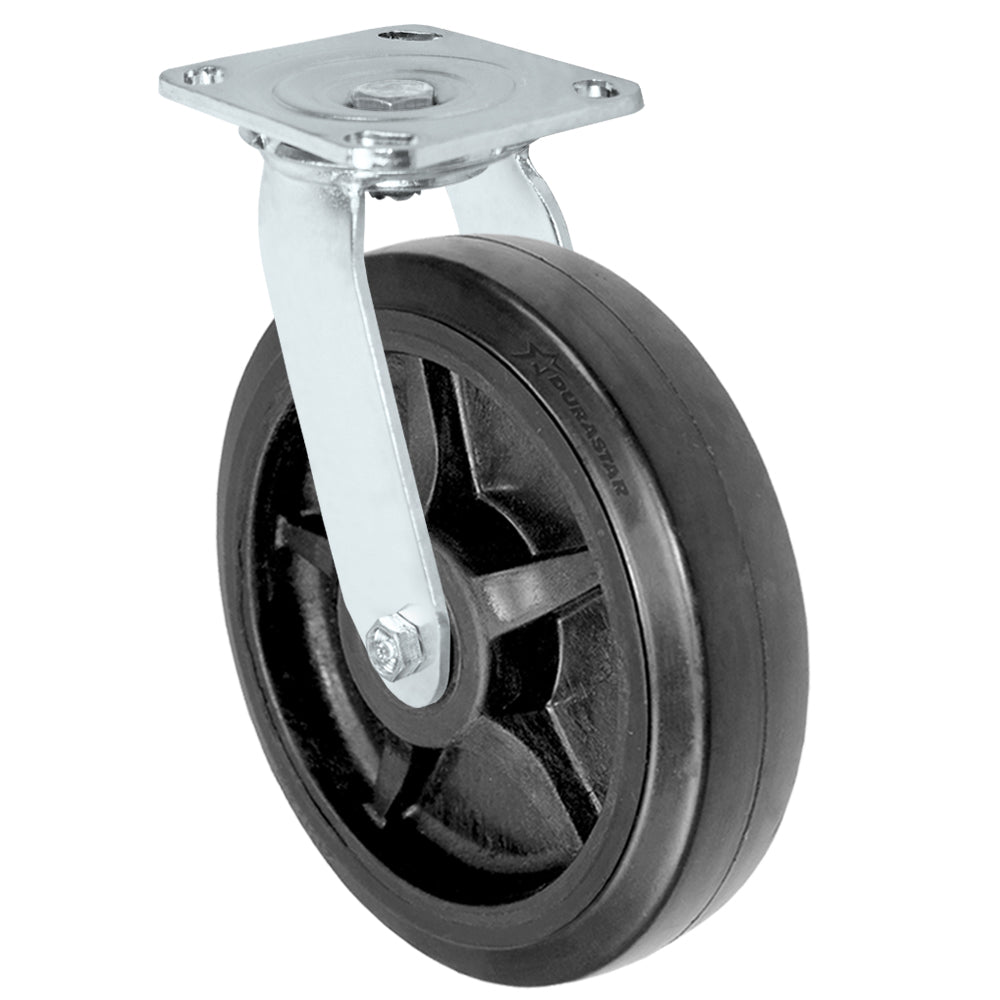 Swivel caster, 8" x 2" rubber on nylon wheel, Plate 4 x 4-1/2"