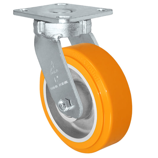 Swivel caster, 6" x 2" polyurethane on aluminum wheel, Plate 4 x 4-1/2"