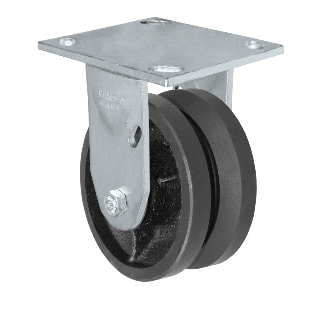 Rigid caster, 4" x 2" v-groove wheel, Plate 4 x 4-1/2"