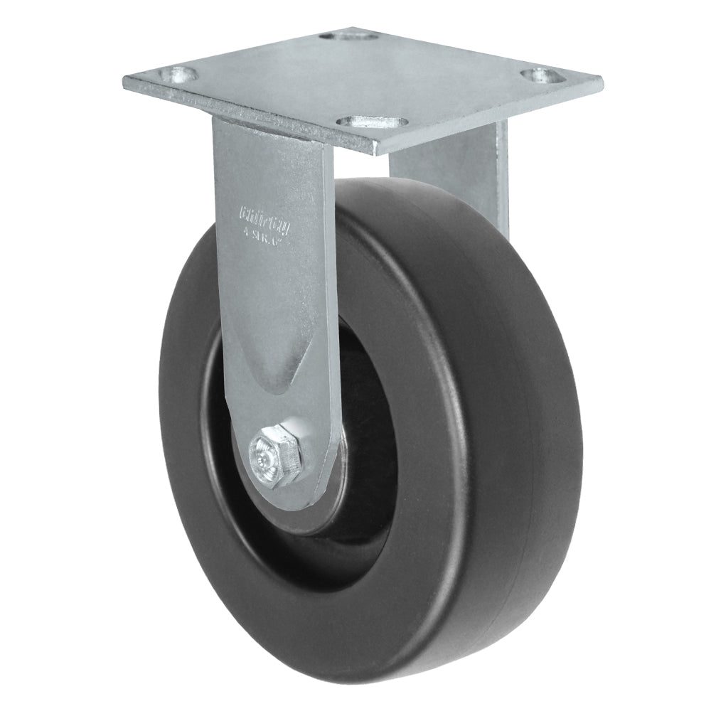 Rigid caster, 6" x 2" hd polyolefin wheel, Plate 4 x 4-1/2" (photo from a matching CasterHQ rigid)