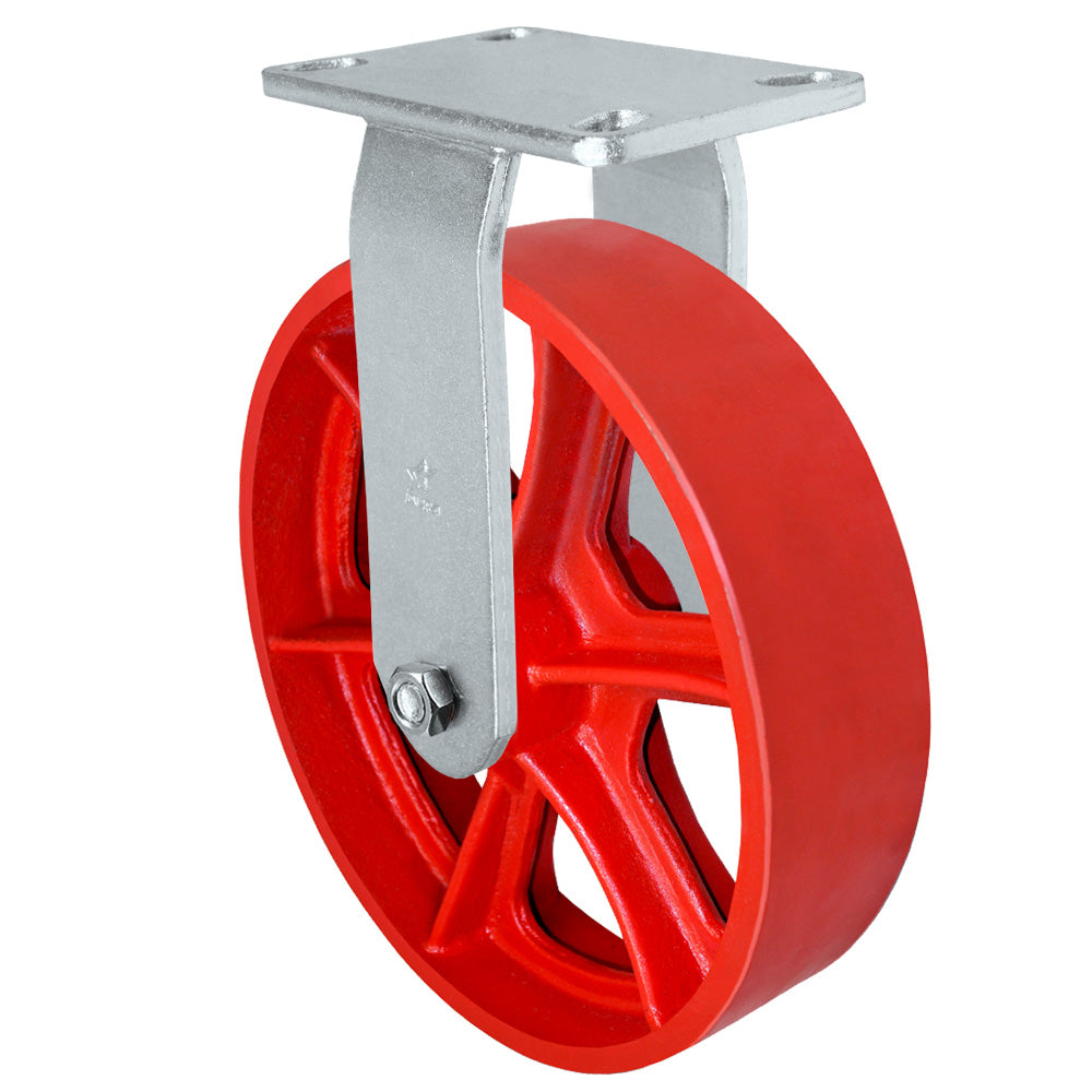 Rigid caster, 12" x 3" ductile steel wheel, Plate 4-1/2 x 6-1/4" (photo from a matching CasterHQ rigid)