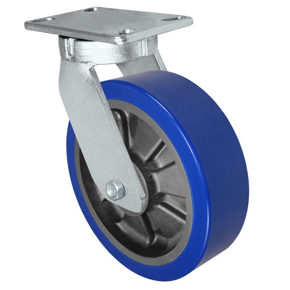 Swivel caster, 10" x 3" polyurethane on nylon wheel, Plate 4-1/2 x 6-1/4"