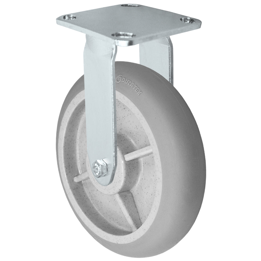 Rigid caster, 8" x 2" duratek donut rubber wheel, Plate 4 x 4-1/2"