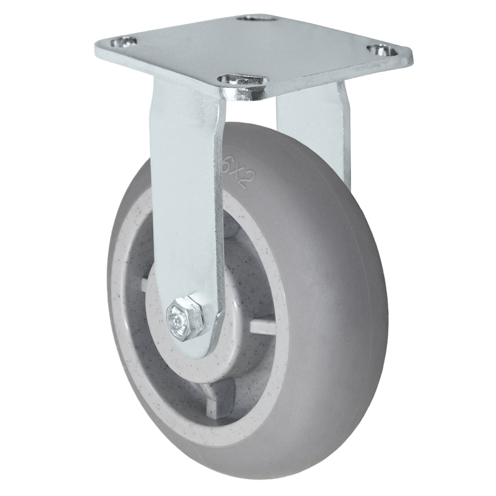 Rigid caster, 6" x 2" duratek donut rubber wheel, Plate 4 x 4-1/2"