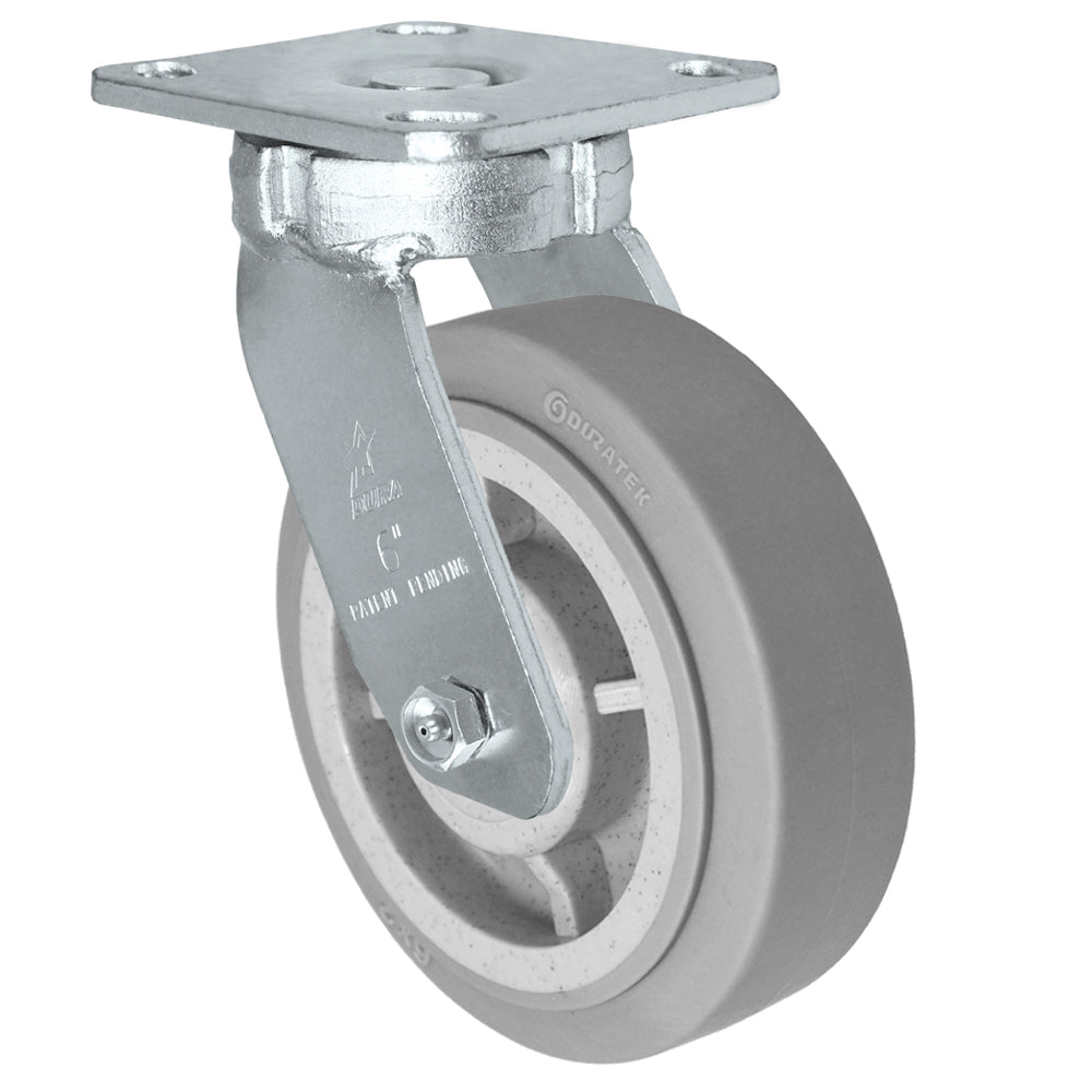 Swivel caster, 6" x 2" duratek rubber wheel, Plate 4 x 4-1/2"