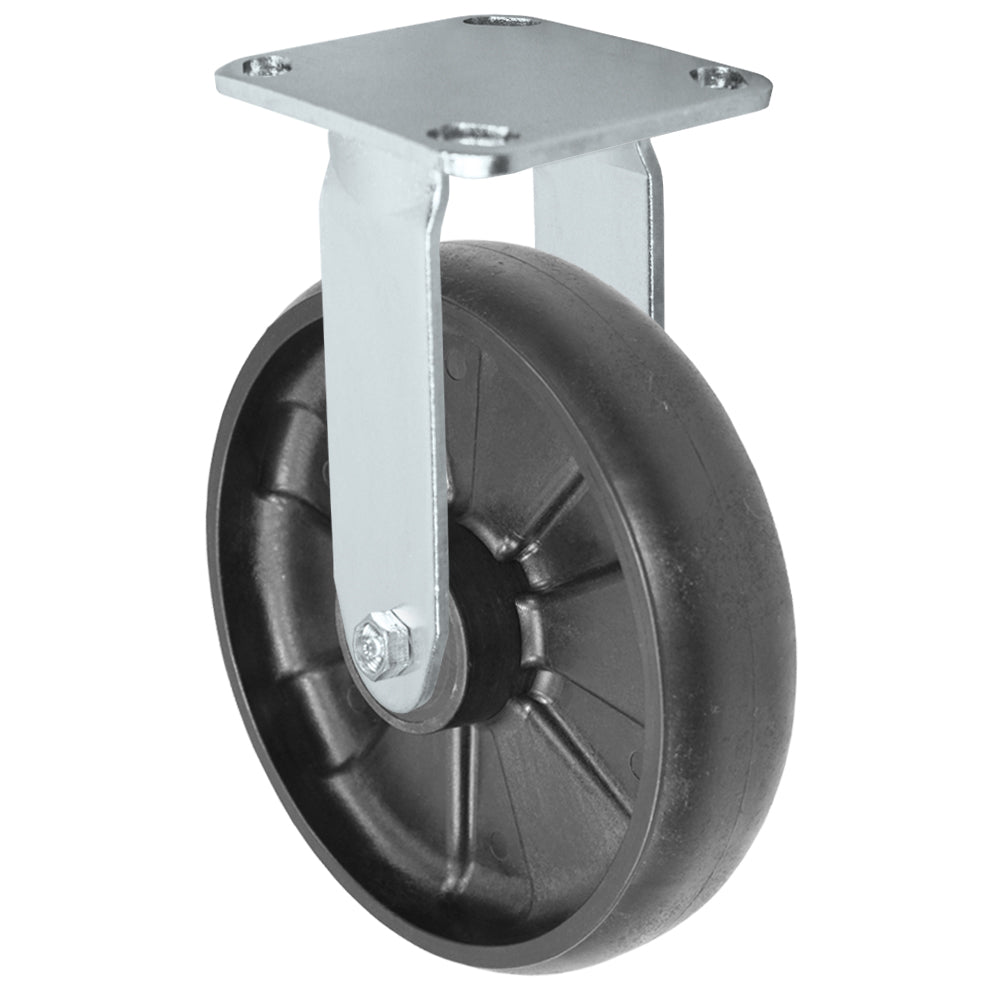 Rigid caster, 8" x 2" glass-filled nylon wheel, Plate 4 x 4-1/2"