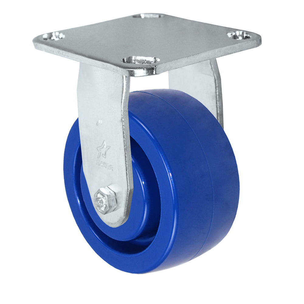 Rigid caster, 4" x 2" solid polyurethane wheel, Plate 4 x 4-1/2"