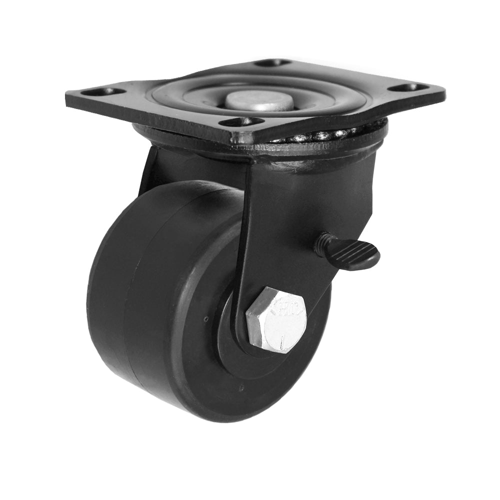 Swivel + thumb-screw brake caster, 3" x 1-13/16" hd polyolefin wheel, Plate 3-1/8 x 4-1/8"