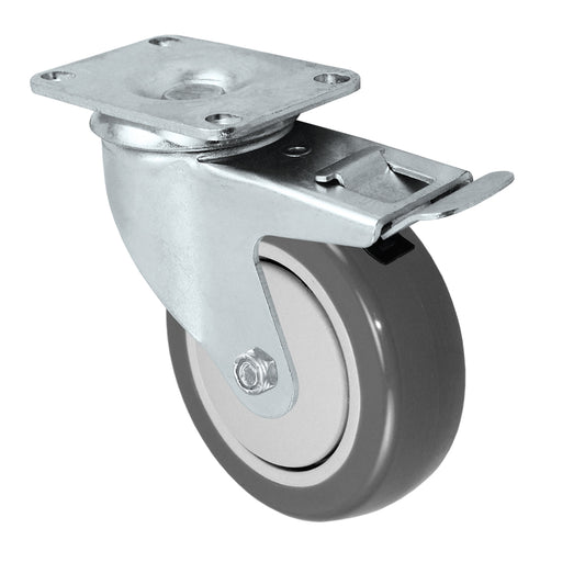 Total lock caster, 4" x 1-1/4" polyurethane wheel, Plate 2-3/8 x 3-5/8"