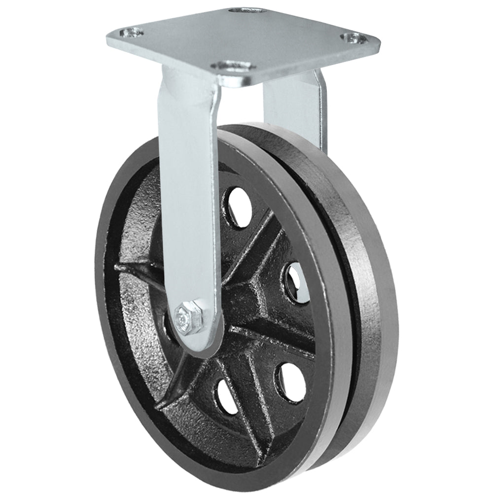 Rigid caster, 8" x 2" v-groove wheel, Plate 4 x 4-1/2"