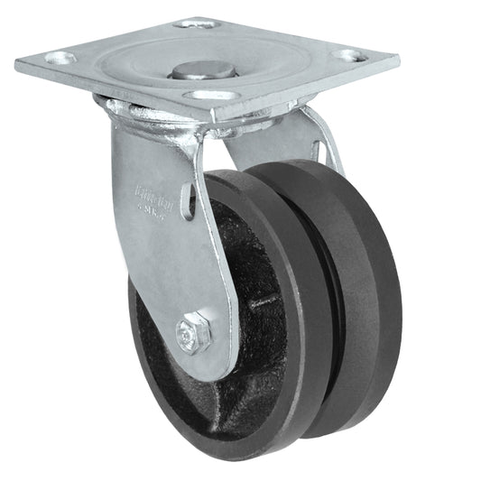 Swivel caster, 4" x 2" v-groove wheel, Plate 4 x 4-1/2"