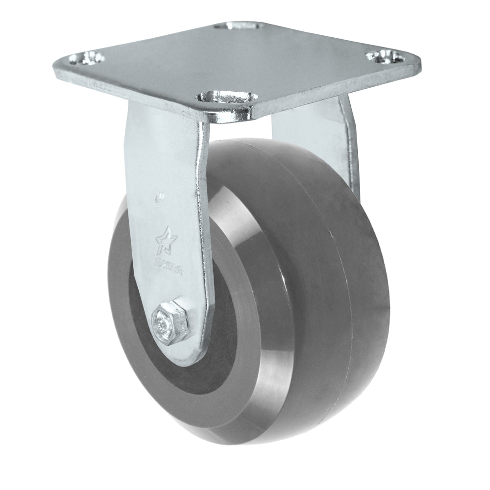 Rigid caster, 4" x 2" hd solid polyurethane wheel, Plate 4 x 4-1/2"
