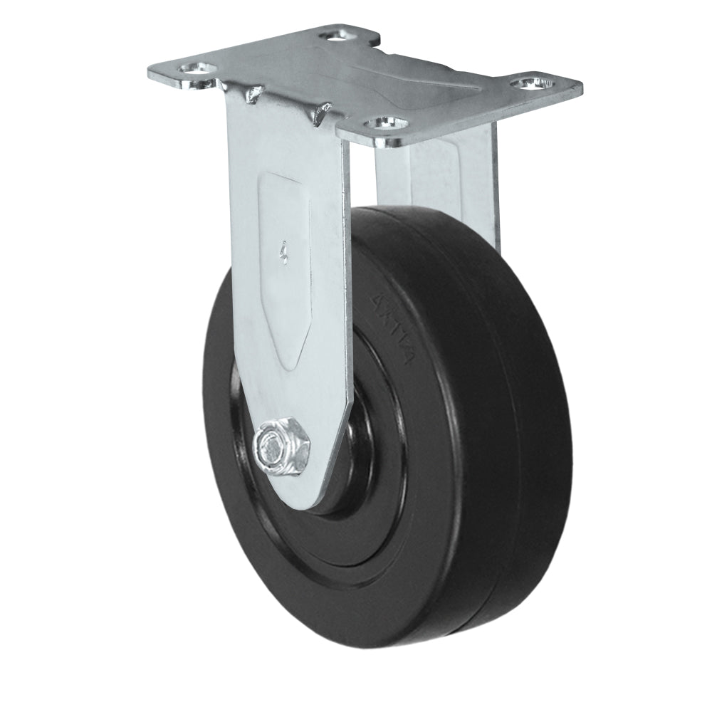 Rigid caster, 4" x 1-1/4" hard rubber wheel, Plate 2-3/8 x 3-5/8"