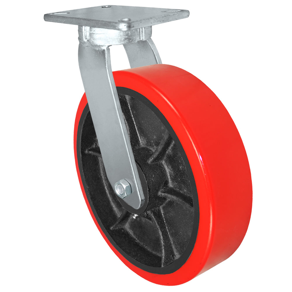 Swivel caster, 12" x 3" hd polyurethane on steel wheel, Plate 4-1/2 x 6-1/4"