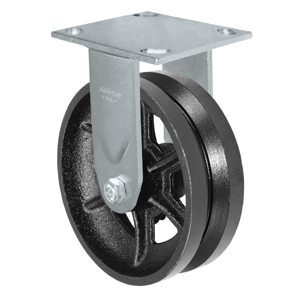 Rigid caster, 6" x 2" v-groove wheel, Plate 4 x 4-1/2"