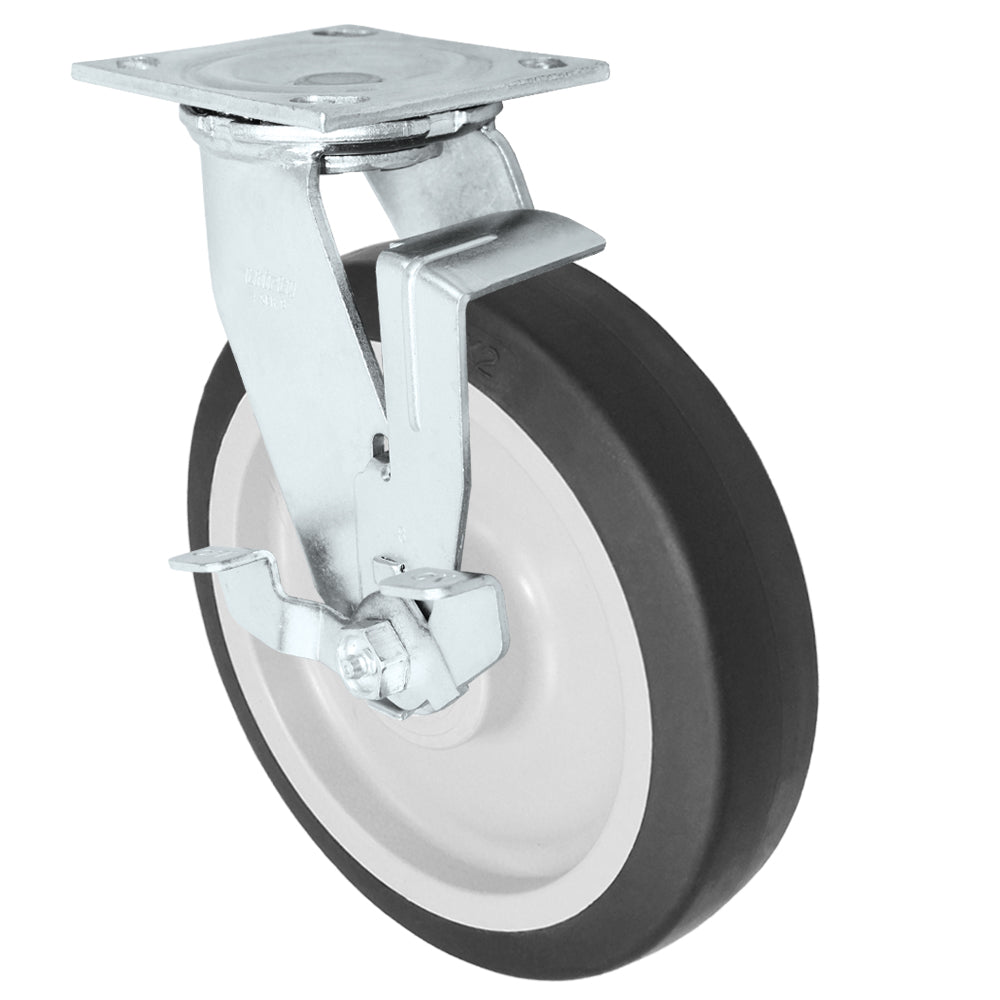Side brake caster, 8 in. thermoplastic rubber wheel (34 Series zinc-plated shown)