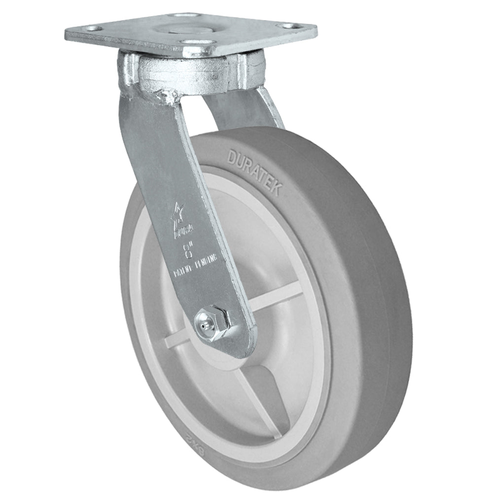 Swivel caster, 8" x 2" duratek rubber wheel, Plate 4 x 4-1/2"