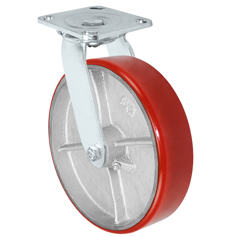Swivel caster, 8" x 2" polyurethane on steel wheel, Plate 4 x 4-1/2"