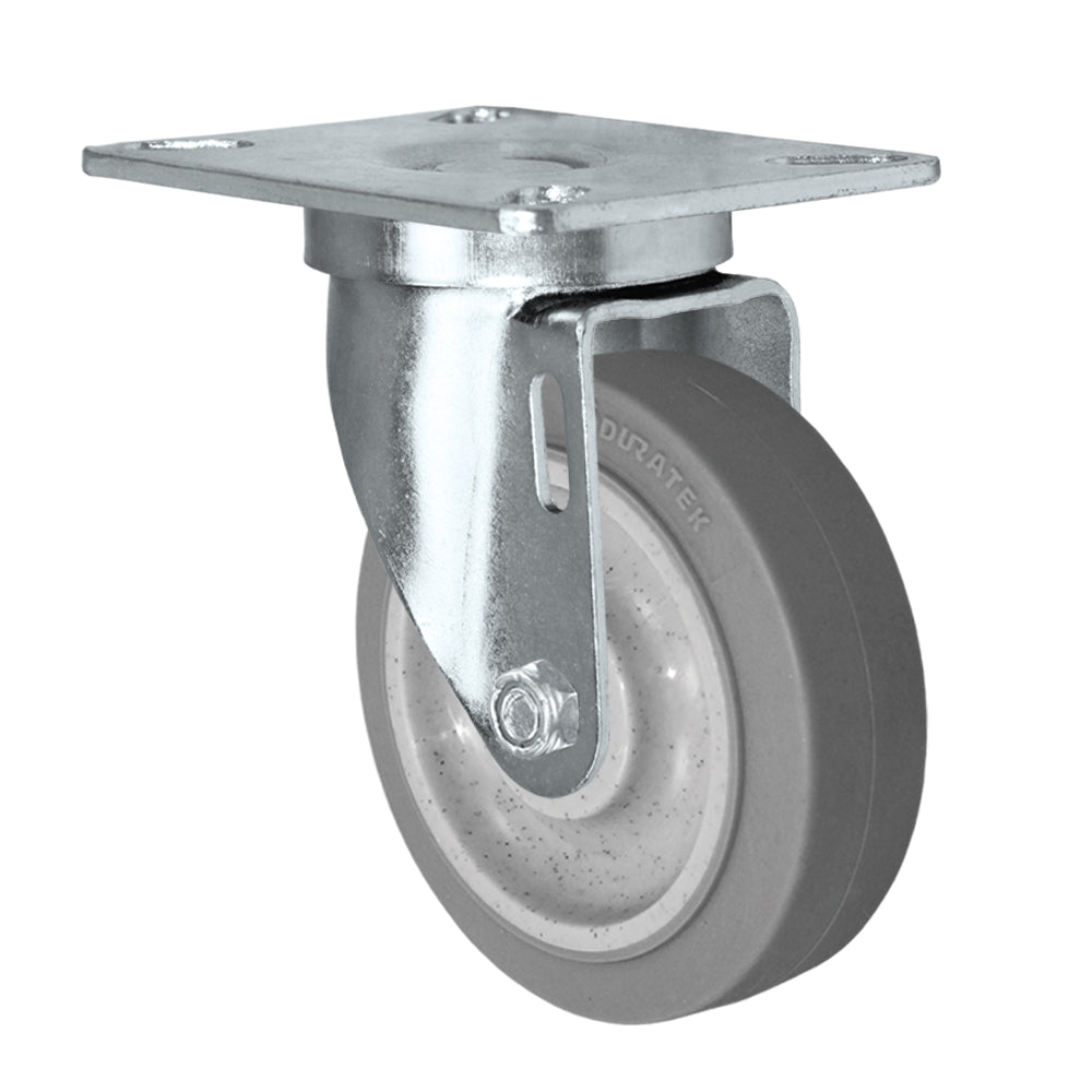 Swivel caster, 4" x 1-1/4" duratek rubber wheel, Plate 3-1/8 x 4-1/8"