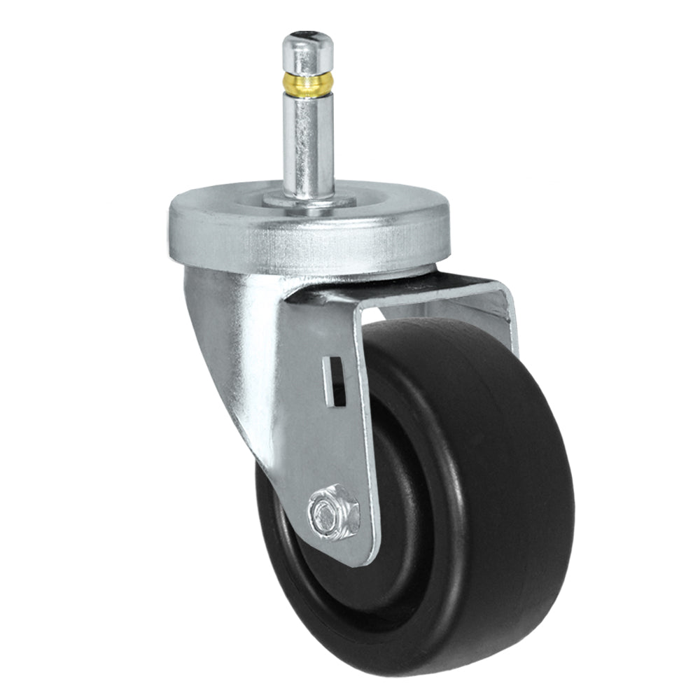 Swivel caster, 3" x 1-1/4" hd polyolefin wheel, Grip ring stem 7/16 x 1-3/8"
