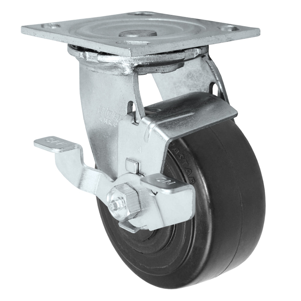 Side brake caster, 4 in. rubber on nylon wheel (34 Series shown)