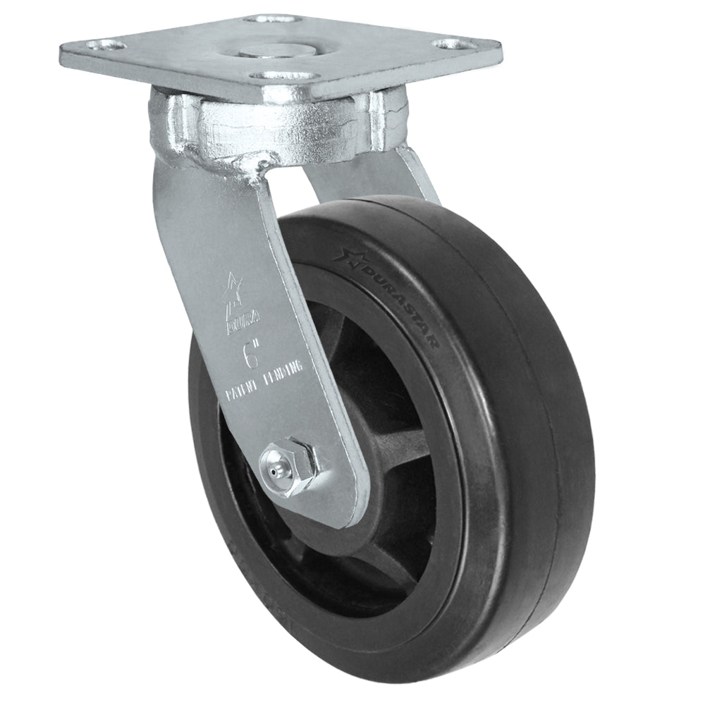 Swivel caster, 6" x 2" rubber on nylon wheel, Plate 4 x 4-1/2"